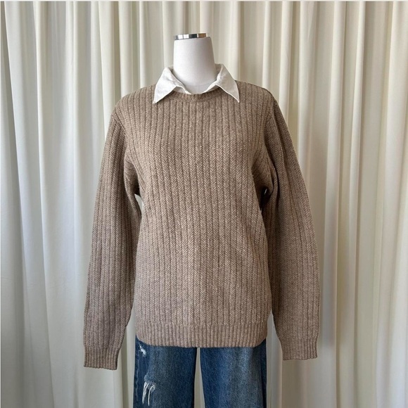 Vintage Y2K Preppy style Club Room 100% Wool cream Ribbed Sweater Medium - Picture 3 of 9